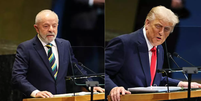 Os presidentes Lula e Donald Trump durante seus discursos no Debate Geral da Assembleia Geral das Nações Unidas na sede da ONU em Nova York, em 23 de setembro de 2025  Foto: ANGELA WEISS/Getty Images