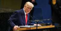 O presidente dos EUA, Donald Trump, faz comentários na Assembleia Geral das Nações Unidas na sede da ONU em Nova York, em 23 de setembro de 2025.  Foto: ANGELA WEISS/Getty Images