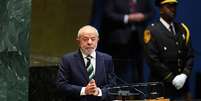 O presidente do Brasil, Luiz Inácio Lula da Silva, discursa durante o Debate Geral da Assembleia Geral das Nações Unidas na sede da ONU em Nova York, em 23 de setembro de 2025.  Foto: ANGELA WEISS/Getty Images