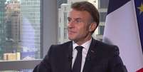 O presidente francês Emmanuel Macron, durante entrevista à RFI e à France 24, em 24 de setembro de 2025, em Nova York.  Foto: © RFI/France24 / RFI
