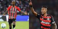 Arboleda, do São Paulo, e Bruno Henrique, do Flamengo, em jogos da Libertadores  Foto: Franklin Jacome/Buda Mendes/Getty Images