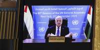 Abbas discursou na 80&ordf; Assembleia Geral da ONU por v&iacute;deo ap&oacute;s ter visto americano negado  Foto: ANSA / Ansa - Brasil
