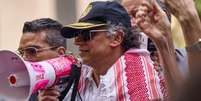 Gustavo Petro fez um discurso em protesto pr&oacute;-Palestina em Nova York na sexta-feira  Foto: Reuters / BBC News Brasil