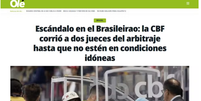 Diário Olé repercutiu polêmicas da arbitragem no Brasileirão  Foto: Reprodução