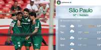 Para provocar o rival, Palmeiras fez um alerta de previsão de chuva em São Paulo usando uma imagem com nuvens chorando  Foto: Reprodução/Instagram/@Palmeiras