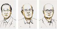 Susumu Kitagawa, Richard Robson e Omar M. Yaghi foram os ganhadores do prêmio este ano  Foto: Premio Nobel / BBC News Brasil