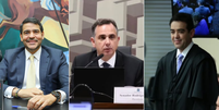 Jorge Messias, Rodrigo Pacheco e Bruno Dantas teriam mais chances de ocupar vaga de Barroso no STF  Foto: Daniel Estevão/Ascom AGU | Reprodução/Instagram @rodrigopacheco e @dantas__bruno