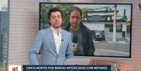 O VT não entrou, a imagem voltou para o estúdio e o apresentador, de olhos fechados, não foi avisado a tempo  Foto: Reprodução/TV