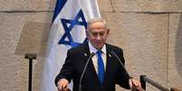 Benjamin Netanyahu discursa no Knesset, o Parlamento de Israel  Foto: ANSA / Ansa - Brasil
