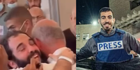 À esquerda, Naji Aljafarawi ao reencontrar o pai; à direita, seu irmão, Saleh Aljafarawi, jornalista morto neste domingo  Foto: Reprodução/Instagram/hiddenpalestine/wael_eldahdouh