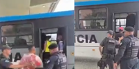 A PM usou um micro-ônibus para levar os guardadores irregulares de veículos para delegacias  Foto: Reprodução/TV Globo