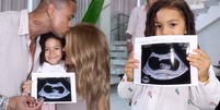 Liz, filha de Leo Santana e Lore Improta, faz carinho na barriga de gravidez da mãe e revela qual tarefa se recusa a fazer: ‘Vai dar amor, mas…’.  Foto: Reprodução, Instagram / Purepeople