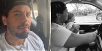 Zé Felipe dirige com o filho no colo  Foto: Reprodução/Instagram