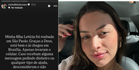 Michelle Bolsonaro diz que filha mais velha, Letícia Firmo, teve celular roubado em São Paulo  Foto: Reprodução/Instagram/@michellebolsonaro e @lefirmo_ / Reprodução/Instagram/@michellebolsonaro e @lefirmo_