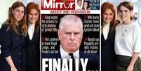 A imprensa britânica noticia a queda monumental de Andrew e a consequências para a ex-mulher e as filhas dele  Foto: Reproduções/The Miror e @sarahferguson15