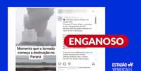 Postagem usa vídeo antigo de banco de imagens e atribui a tornado no Paraná Foto: Reprodução/Instagram / Estadão