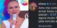 Após aparecer no SBT, Eliana faz declaração sobre a Globo  Foto: Reprodução/Instagram / Famosos e Celebridades