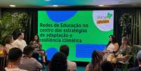 Painel “Redes de Educação no Centro das Estratégias de Adaptação e Resiliência”, realizado na noite desta sexta-feira, 14, no Pavilhão Pará  Foto: Isabella Lima / Terra