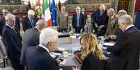 Mattarella e Meloni durante reuni&atilde;o do Conselho Supremo de Defesa, em Roma  Foto: ANSA / Ansa - Brasil