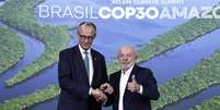 Merz e Lula durante a Cúpula do Clima de Belém, em 7 de novembro  Foto: ANSA / Ansa - Brasil