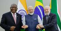 Ramaphosa, Modi e Lula: l&iacute;deres de &Aacute;frica do Sul, &Iacute;ndia e Brasil se reuniram para estreitar rela&ccedil;&otilde;es de tr&ecirc;s na&ccedil;&otilde;es importantes do Sul Global.  Foto: Ricardo Stuckert / PR
