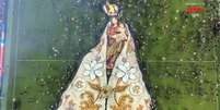 Mosaico com a imagem de Nossa Senhora de Nazaré no gramado do Estádio Olímpico do Pará   Foto: Reprodução/Redes Sociais
