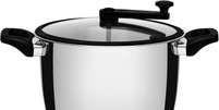 Pipoqueira Tramontina Allegra em Aço Inox com Fundo Triplo e Tampa de Vidro com Borda de Silicone 22 cm 5,6 L Foto: