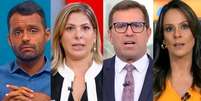 Conrado Santana, Daniela Lima, Rodrigo Bocardi e Fabíola Andrade: começaram 2025 firmes em seus postos na TV e terminarão o ano longe da Globo  Foto: Reproduções