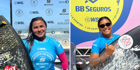 Mulheres quebram recordes e mandam 'chuva' de aéreos em etapa da WSL na Praia do Futuro. Juliana Santos e Larissa dos Santos (da esquerda para direita)  Foto: Gabriel Gatto / Terra