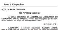 Decis&atilde;o de exonerar Bulh&otilde;es foi publicada em edi&ccedil;&atilde;o extraordin&aacute;ria do Di&aacute;rio Oficial desta ter&ccedil;a-feira, 16  Foto: Reprodu&ccedil;&atilde;o/Di&aacute;rio Oficial do estado do Rio de Janeiro / Estad&atilde;o