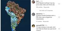 Coment&aacute;rios de brasileiros em post feito por Javier Milei, que mostrava Brasil como favela e Argentina futurista Foto: Reprodu&ccedil;&atilde;o/Instagram