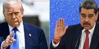 Esta combina&ccedil;&atilde;o de fotos de arquivo, criada em 20 de setembro de 2025, mostra o presidente dos EUA, Donald Trump (&agrave; esquerda), na Base A&eacute;rea Conjunta Andrews, em Maryland, em 12 de maio de 2025; e o presidente da Venezuela, Nicol&aacute;s Maduro, em Caracas, em 15 de setembro de 2025.  Foto: AFP - BRENDAN SMIALOWSKI,FEDERICO PARRA / RFI