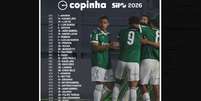 Lista de inscritos do Palmeiras para a disputa da Copinha 2026 &ndash;  Foto: Divulga&ccedil;&atilde;o Palmeiras / Jogada10