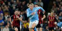 Erling Haaland (Manchester City) durante jogo da Premier League contra o Bournemouth Foto: Associated Press / Alamy