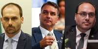 Os tr&ecirc;s filhos mais velhos de Jair Bolsonaro, Eduardo, Fl&aacute;vio e Carlos, criticaram o ministro Alexandre de Moraes, do STF.  Foto: Dida Sampaio/Estad&atilde;o; Wilton J&uacute;nior Estad&atilde;o; Eduardo Barreto/CMRJ / Estad&atilde;o