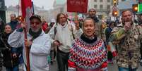 Milhares de pessoas se reuniram em Copenhague no sábado para protestar contra a cobiça de Trump  Foto: ANSA / Ansa - Brasil