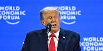 Trump durante discurso no F&oacute;rum Econ&ocirc;mico Mundial nesta quarta-feira  Foto: ANSA / Ansa - Brasil