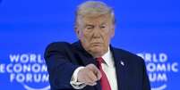 Donald Trump discursa no F&oacute;rum de Davos, na Su&iacute;&ccedil;a  Foto: ANSA / Ansa - Brasil