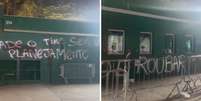 Sede do Palmeiras amanheceu pichada ap&oacute;s derrota por 4 a 0 Foto: Reprodu&ccedil;&atilde;o/X