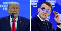 Trump ironizou óculos escuros de Emmanuel Macron em discurso em Davos  Foto: Montagem/Fotos: REUTERS/Denis Balibouse