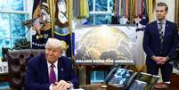 Donald Trump anuncia o escudo antim&iacute;ssil Domo de Ouro no Sal&atilde;o Oval com o Secret&aacute;rio de Defesa Pete Hegseth  Foto: Reuters / BBC News Brasil