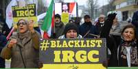 Manifesta&ccedil;&atilde;o na B&eacute;lgica defende designa&ccedil;&atilde;o da Guarda Revolucion&aacute;ria do Ir&atilde; como grupo terrorista  Foto: ANSA / Ansa - Brasil