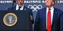 Casey Wasserman, chefe do comit&ecirc; de Los Angeles 2028, com Trump, ambos citados no 'caso Epstein'  Foto: ANSA / Ansa - Brasil