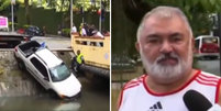 Ap&oacute;s cair com carro em canal do Rio, motorista n&atilde;o se abala: &lsquo;Tem coisa pior, que &eacute; a viol&ecirc;ncia&rsquo;  Foto: Reprodu&ccedil;&atilde;o/TV Globo Rio