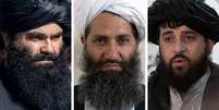 O líder supremo Hibatullah Akhundzada (centro) tem "poder absoluto", disse seu porta-voz, mas ministros como Sirajuddin Haqqani (esquerda) e Mohammad Yaqoob (direita) questionaram suas decisões  Foto: Javid Ashna / Middle East Images / AFP via Getty Images / BBC News Brasil