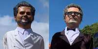 Bonecos gigantes de Wagner Moura e Kleber Mendon&ccedil;a Filho desfilam pelas ruas de Olinda (PE)  Foto: Reprodu&ccedil;&atilde;o/GloboNews