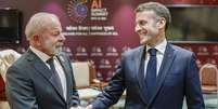 Lula e Macron se encontraram na &Iacute;ndia, onde participam da da C&uacute;pula Mundial de Intelig&ecirc;ncia Artificial (IA) em 19 de fevereiro de 2026.  Foto: &copy; PR - Ricardo Stucker / RFI
