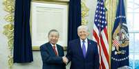 O secretário-geral do Vietnã, To Lam, e o presidente dos EUA, Donald Trump, durante encontro na Casa Branca, Washington, na sexta, 20.  Foto: Reprodução/Vietnam Agency News / Estadão