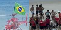 Bombeiros tentam reanimar v&iacute;tima de acidente na Praia de S&atilde;o Conrado  Foto: Reprodu&ccedil;&atilde;o/TV Globo