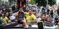 Fl&aacute;vio Bolsonaro discursou para apoiadores na Avenida Paulista, em S&atilde;o Paulo  Foto: ANSA / Ansa - Brasil